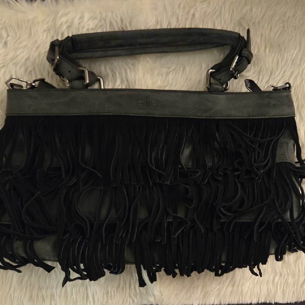 Elite Black Fringe Handbag